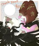  1girl absurdres bamboo_print black_hair bow bowtie breasts closed_mouth collarbone commentary_request commission frilled_sleeves frills groin hair_spread_out highres houraisan_kaguya kuromaru_ira long_hair looking_at_viewer lying medium_breasts on_back pink_shirt print_skirt red_eyes red_skirt shirt skeb_commission skirt smile solo touhou very_long_hair white_bow white_bowtie 