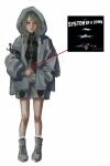  1other androgynous armband arrow_(symbol) bare_legs black_armband black_shirt blue_jacket boots cameo closed_mouth crying crying_with_eyes_open frown full_body green_eyes green_hair grey_boots grey_shorts hand_in_pocket hatsburg highres holding hood hood_up hooded_jacket ipod jacket knees lace-up_boots len'en light_blush lips listening_to_music long_hair long_sleeves looking_at_viewer mp3_player open_clothes open_jacket other_focus photo_inset puffy_long_sleeves puffy_sleeves realistic sad shirt shitodo_aoji shorts simple_background socks solo standing straight-on streaming_tears system_of_a_down tears turtleneck turtleneck_shirt white_background white_socks zipper 