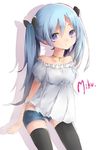  bad_id bad_pixiv_id blue_eyes blue_hair character_name choker hatsune_miku highres long_hair shirogane_rai short_shorts shorts solo thighhighs twintails vocaloid 