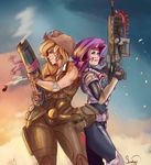  applejack_(mlp) armor blonde_hair blood blue_eyes clothed clothing cowboy_hat equine female friendship_is_magic gears_of_war gloves green_eyes gun hair hat horn human humanized mammal my_little_pony not_furry outside purple_hair ranged_weapon rarity_(mlp) shotgun signature sundown_(artist) unicorn weapon 