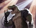alternative_fashion anthro bodily_fluids breasts clothing concert digital_media_(artwork) dinosaur drooling electronics full-length_portrait headshot_portrait hi_res hoffersanchez horn jacket leather leather_clothing leather_jacket leather_topwear male metal metalhead microphone mouth_shot music nipples open_mouth performance portrait prehistoric_species reptile roaring rocco_(tallion) saliva saurischian scalie scar shirtless singer solo spikes stage stare teeth theropod tongue tongue_out topwear tyrannosaurid tyrannosauroid tyrannosaurus tyrannosaurus_rex