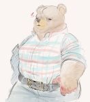 2025 4_fingers anthro bear belt belt_buckle beneath_the_trees_where_nobody_sees big_breasts biped black_belt black_eyes black_lips black_nose blood blood_on_hand blue_bottomwear blue_clothing blue_jeans blue_pants bodily_fluids bottomwear breasts brown_body brown_ears brown_fur buckle button_(fastener) cheek_tuft closed_smile clothed clothed_anthro clothed_female clothing collared_shirt colored_sketch denim denim_bottomwear denim_clothing digital_drawing_(artwork) digital_media_(artwork) eyelashes facial_markings facial_tuft female fingers fully_clothed fully_clothed_anthro fully_clothed_female fur fur_tuft glistening glistening_nose head_markings head_tuft heart_symbol hi_res humanoid_hands iris isaacelegante jeans light_body light_fur lips long_eyelashes looking_at_viewer mammal markings mature_anthro mature_female monotone_background mouth_closed multicolored_clothing multicolored_shirt multicolored_topwear muzzle_(marking) no_pupils one_eye_closed one_eye_half-closed overweight overweight_anthro overweight_female pants partial_speech_bubble pattern_clothing pattern_shirt pattern_topwear plaid plaid_clothing plaid_shirt plaid_topwear portrait pseudo_hair red_heart rolled_up_sleeves round_ears samantha_strong shirt simple_background sketch smile smiling_at_viewer snout solo speech_bubble standing tan_inner_ear tan_markings thick_arms thick_thighs three-quarter_portrait three-quarter_view topwear tuft whisker_spots white_background white_sclera white_speech_bubble wink winking_at_viewer