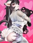 2025 anthro black_nose blush bottomwear bra bulge bulge_from_behind butt claws clothing colored digital_drawing_(artwork) digital_media_(artwork) domestic_cat eyelashes felid feline felis freckled_face freckles frilly frilly_clothing fur gynomorph hair half-closed_eyes heart_symbol hi_res hug hugging_object hugging_plushie intersex kneeling legwear lingerie lips long_eyelashes long_hair looking_at_viewer looking_back looking_back_at_viewer mammal markings miyamir narrowed_eyes panties pink_lips plushie raised_tail rear_view red_claws shaded skirt smile solo stockings striped_body striped_fur striped_markings stripes tail underwear white_bottomwear white_bra white_clothing white_legwear white_panties white_skirt white_stockings white_underwear