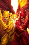  2boys barry_allen blue_eyes bodysuit dc_comics duo fast flash_(series) gloves lightning_bolt male male_focus mask motion_blur multiple_boys muscle professor_zoom realistic red_eyes road running stanley_lau street the_flash 