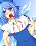 angry blue_eyes blue_hair blush cirno hair_ribbon ice ice_wings open_clothes ribbon solo tears touhou wings zeku_(furrock) 