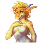  amber_eyes breasts dragon female fivel hand horn nail necklace ornage_ears plain_background scalie solo transparent_background 