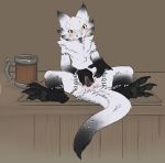 anthro black_body black_fur black_vulva blep blush bodily_fluids body_blush clothed clothing eyelashes ezra_(anunusedaccount) female female_anthro fingering flamespitter fluffy fluffy_tail freckled_ears freckled_face freckled_tail freckles fur fur_markings furniture furred_kobold furred_scalie genital_fluids genitals gradient_fur hi_res inviting_to_sex inviting_viewer kobold looking_at_viewer markings masturbation neck_tuft non-mammal_vulva on_table presenting presenting_vulva pupils scalie simple_background sitting sitting_on_table slit_pupils smile solo spread_legs spread_vulva spreading table tail tankard thick_tail thick_thighs tongue tongue_out tuft upskirt vaginal vaginal_fingering vaginal_fluid_string vaginal_fluids vaginal_masturbation vulva vulva_blush white_body white_fur wood yellow_eyes