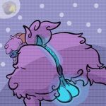 1:1 anus balls big_butt bovid butt caprine dithering feral fluffy fur genitals glowing glowing_anus glowing_balls glowing_eyes glowing_genitalia hurricane_weaver looking_at_viewer male mammal pink_body pink_fur pink_wool raised_leg raised_tail shaded sheep simple_background simple_shading solo tail thick_thighs wool_(fur)