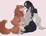 2026 anthro arm_tuft blush boop breasts canid canine dhole duo elbow_tuft eye_contact featureless_breasts female floppy_ears fudgebane fur hair heart_symbol hi_res lagomorph leporid long_ears looking_at_another mammal markings medium_breasts multicolored_body multicolored_fur neck_tuft nose_to_nose rabbit romantic romantic_couple scar scut_tail short_tail simple_background sitting tail tuft two_tone_body two_tone_fur white_background
