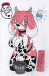animal_print animal_print_bikini anthro beagle big_breasts bikini bottle breasts bucket canid canine canis clothing collar container cow_print cow_print_armwear cow_print_bikini cow_print_legwear cowbell dialogue domestic_dog fake_horns female fur hi_res horn hunting_dog japanese_text legwear mammal milk milk_container mootsncompany name_in_dialogue pattern_bikini pattern_clothing pattern_swimwear pink_body pink_fur rose_(mootsncompany) scent_hound short_tail sketch solo speech_bubble stockings swimwear tail text thick_thighs thigh_highs traditional_media_(artwork) two-piece_swimsuit
