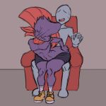  2018 anon anthro anthrofied athletic bike_shorts chair clothed clothing digital_media_(artwork) duo footwear girly grinding hair hair_over_eyes indynd legwear male mammal mustelid nintendo on_lap pok&eacute;mon pok&eacute;mon_(species) pok&eacute;morph riley_(sirphilliam) shoes shorts sitting smile socks thick_thighs tight_clothing topless video_games weavile wide_hips 