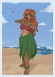  accessory anthro avian bear belly big_nose bird breasts claws clothing cloud countershade_torso countershading crop_top dark_nose female flower flower_in_hair freckled_belly freckled_face freckles grass_skirt green_eyes hair hair_accessory hair_down hi_res kat_(katahdin) katahdin mammal navel nub_tail orange_hair pawpads plant round_ears sand sea selfie shirt sky solo thick_thighs toe_claws topwear water wave 