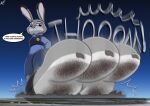  anthro az12lol barefoot city_crushing crushed_micros digital_media_(artwork) dirty dirty_feet disney english_text feet female foot_crush foot_fetish foot_focus fur giga hi_res judy_hopps lagomorph landscape_dwarfing leporid macro mammal plantigrade rabbit size_difference soles solo stomping text toes zootopia 