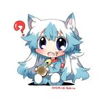  ? animal_ears artist_name bad_id bad_twitter_id blue_eyes blue_hair blush cosplay dated doraemon dorayaki eating fang food kamishirasawa_keine long_hair lowres open_mouth rebecca_(keinelove) solo touhou wagashi 