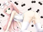  1boy androgynous anus ass corset crossdressing foreskin green_eyes hair_ribbon idiotidiot long_hair male male_focus no_panties penis pink_hair ribbon solo testicles thighhighs trap uncensored white_legwear 