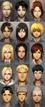  6+girls absurdres annie_leonhardt armin_arlert bad_id bad_pixiv_id bertolt_hoover black_hair blonde_hair blue_eyes brown_eyes brown_hair character_name christa_renz connie_springer eren_yeager erwin_smith everyone freckles grey_eyes hange_zoe highres jean_kirchstein levi_(shingeki_no_kyojin) marco_bodt mikasa_ackerman multiple_boys multiple_girls noeunjung93 portrait reiner_braun sasha_braus shingeki_no_kyojin ymir_(shingeki_no_kyojin) 