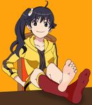  araragi_karen barefoot feet monogatari_(series) no_shoes single_sock socks soles 
