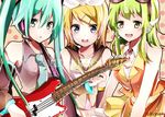  artist_name bad_id bad_pixiv_id blonde_hair blue_eyes character_name detached_sleeves electric_guitar green_eyes green_hair guitar gumi hair_ornament hair_ribbon hairclip hatsune_miku headset instrument kagamine_rin long_hair midriff multiple_girls navel necktie open_mouth ribbon short_hair twintails vocaloid yokoyama 