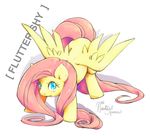  equine feathers female feral fluttershy_(mlp) friendship_is_magic fur hair horse looking_at_viewer mammal my_little_pony nauticalsparrow open_mouth pegasus pink_hair plain_background pony signature smile solo tongue white_background wings yellow_fur 
