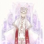  closed_eyes crown dress dress_of_heaven fate/stay_night fate_(series) illyasviel_von_einzbern long_hair rou_(r_ling) sleeves_past_wrists solo thighhighs white_hair zettai_ryouiki 
