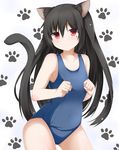  animal_ears bad_id bad_pixiv_id black_hair cat_ears highres iroba long_hair one-piece_swimsuit original red_eyes school_swimsuit solo swimsuit tail 