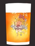  air_bubble alcohol beer bloomers bubble cuffs cup floating_hair horns ibuki_suika in_container in_cup minigirl onikobe_rin orange_hair shackles simple_background solo submerged touhou underwear 