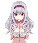  :p breasts hair_censor hair_over_breasts hairband idolmaster idolmaster_(classic) large_breasts long_hair neotame_(lic-lac-sora) nude purple_eyes purple_hair purple_hairband shijou_takane solo tongue tongue_out 