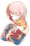  1girl alisa_boskonovich android baby eyes_closed flower gloves if_they_mated mother_and_son pink_hair tekken 
