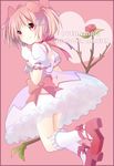  bad_id bad_pixiv_id bow dress flower gloves heart izumi39 kaname_madoka looking_back magical_girl mahou_shoujo_madoka_magica pink_eyes pink_hair ribbon rose short_twintails smile solo twintails 