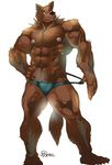  black_nose brown canine dog fur invalid_tag muscles pecs piercing plain_background pose topless trunks underwear white_background 