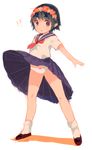  1girl black_hair bow bow_panties brown_eyes head_wreath highres loafers panties pleated_skirt sakugawa_school_uniform school_uniform serafuku shoes short_hair skirt skirt_lift socks solo to_aru_kagaku_no_railgun to_aru_majutsu_no_index uiharu_kazari underwear white_panties yun_(yuki-62) 