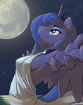  anthro anthrofied blue_eyes breasts equine female friendship_is_magic glowing horn mammal moon my_little_pony princess_luna_(mlp) side_boob solo star winged_unicorn wings 
