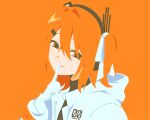  a.i._voice adachi_rei avocado_hamburg black_shirt gloves hair_between_eyes headlamp headset jacket limited_palette looking_at_viewer one_side_up open_clothes open_jacket orange_background orange_eyes orange_hair radio_antenna ribbon shirt smile utau white_gloves white_jacket white_ribbon 