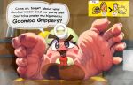 absurd_res blush bodily_fluids dialogue discarded_footwear disembodied_head english_text feet female foot_fetish foot_focus goomba goombella hi_res kerating looking_at_viewer mario_bros nails nintendo paper_mario princess_peach shoes_removed sitting solo solo_focus speech_bubble steamy_feet sweat sweaty_feet teasing_with_feet text toenails toes