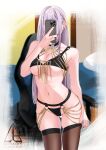  1girl absurdres blanc_(studio_artblock) blue_nails breasts cellphone chain gold_chain grey_hair highres holding holding_phone hololive hololive_indonesia large_breasts long_hair mirror_selfie pantyhose pavolia_reine phone selfie skindentation smartphone solo swimsuit thighband_pantyhose virtual_youtuber 