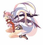  bare_legs boots demon_girl demon_horns demon_wings green_eyes highres horns long_hair looking_at_viewer open_mouth original pink_hair shorts twintails wings yoo_(tabi_no_shiori) 