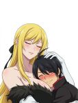  ai-generated araragi_koyomi highres hug kiss-shot_acerola-orion_heart-under-blade monogatari_(series) non-web_source oshino_shinobu 