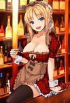  aebafuti alcohol apron areola_slip areolae arm_support bar black_legwear blue_eyes blush breasts brown_hair celestine_charleroi cleavage cup dirndl drinking_glass frills german_clothes hair_bun large_breasts looking_at_viewer maid naughty_face no_bra open_mouth solo steel_chronicle thighhighs wine wine_glass wrist_cuffs 