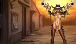  ass blonde_hair blue_eyes breasts gun hat jacket league_of_legends long_hair nail_polish nipples nude pirate pussy sarah_fortune uncensored weapon 