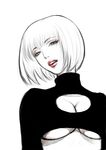  breasts cleavage_cutout fujii_eishun large_breasts lips looking_at_viewer open_mouth original short_hair simple_background sketch solo underboob white_background 
