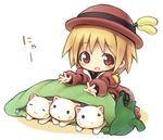  aikei_ake blonde_hair brown_eyes cat child coat hat lowres original pea_pod short_hair solo 