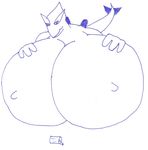  big_breasts breast_expansion breasts can daniel787546 female huge_breasts hyper hyper_breasts legendary_pok&#233;mon lugia nintendo plain_background pok&#233;mon pok&#233;morph pok&eacute;mon pok&eacute;morph purple_and_white solo video_games white_background 