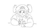 2026 anthro antlers beaker black_eyes bodily_fluids bubbling chemicals closed_frown clothing collared_shirt deer frown furgonomic_hat furgonomic_headwear furgonomics furrowed_eyebrows half-length_portrait hi_res horn laboratory_equipment laboratory_glassware looking_aside male mammal monochrome mouth_closed new_world_deer one_piece overweight overweight_anthro overweight_male portrait reindeer scientific_instrument shirt simple_background solo straps sweat sweatdrop tony_tony_chopper topwear ultimadmt white_background