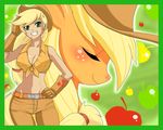  applejack_(mlp) clothed clothing cowboy_hat duo equine eyes_closed female feral friendship_is_magic hair hat horse human humanized mammal my_little_pony navel ninja-8004 pony smile 