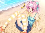  beach bra game_cg hinata_hanabi koutaro panties pink_hair skirt thighhighs tropical_kiss underwear 