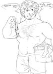  belly biceps clothing dialog facial_hair grin hairy lagomorph laundry male mikalapine muscles pecs rabbit shorts smile text thong underwear 