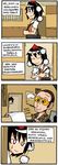  1girl 4koma black_hair brown_hair comic commentary fear_and_loathing_in_las_vegas finnish hunter_s_thompson leaf-pattern_stripe setz shameimaru_aya smoking touhou translated 