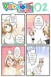  1girl 4koma ? angry blonde_hair blue_eyes blush bow brother_and_sister catstudioinc_(punepuni) comic crotch_stomping fourth_wall hair_bow heavy_breathing highres ice ice_cube kagamine_len kagamine_rin left-to-right_manga o_o sexually_suggestive short_hair shorts siblings stomping thai topless translated vocaloid 