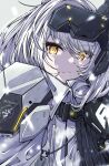  1girl absurdres armor cloak closed_mouth commentary_request dog_tags goddess_of_victory:_nikke highres kakuzatou_(cubesugar03196) long_hair shoulder_armor snow_white_(nikke) solo upper_body visor_(armor) white_cloak white_hair yellow_eyes 