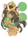  animal_ears bad_id bad_pixiv_id bastet_(p&amp;d) black_hair blade_(galaxist) cat_ears cat_tail cropped_legs dark_skin dragon_seed green_eyes long_hair navel puzzle_&amp;_dragons simple_background solo tail white_background 